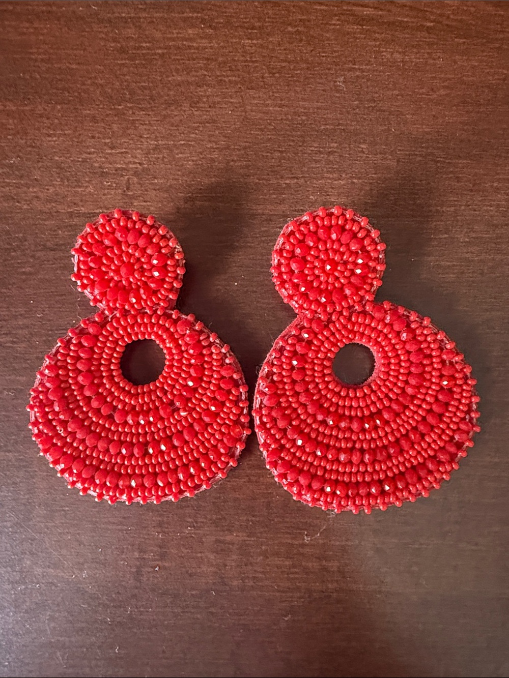 Red Beaded Double Circle Statement Earrings